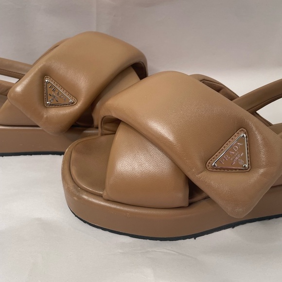 PRADA Padded Slingback Soft Leather Sandals - Picture 6 of 13
